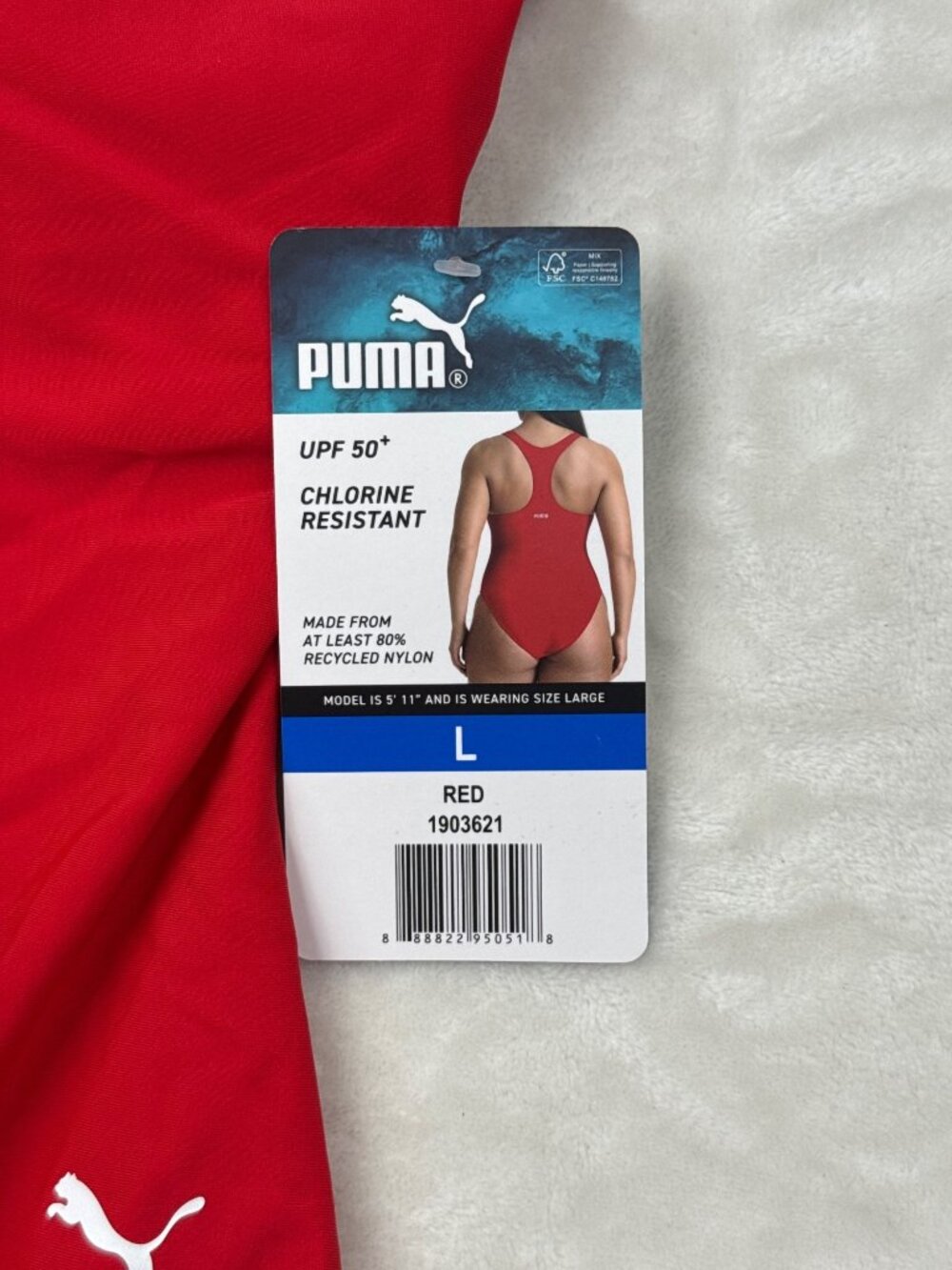 Puma Womens Red Racerback One-Piece Swimsuit Size Large UPF 50+ - Picture 4 of 7